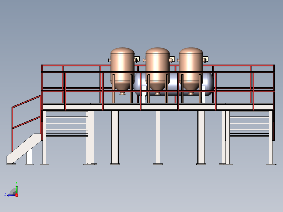压力容积、反应罐的平台右视图