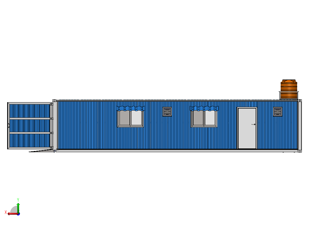 由两个40英尺集装箱搭建的车库后视图