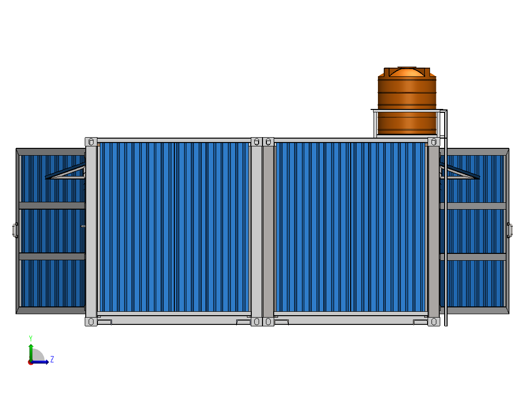 由两个40英尺集装箱搭建的车库左视图