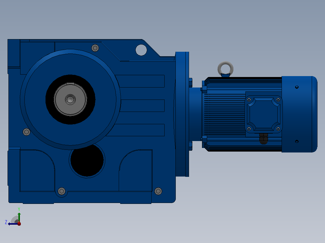 K127底脚轴伸式安装螺旋锥齿轮减速机K127-YV4-6P-110.13-M1-0°-A右视图