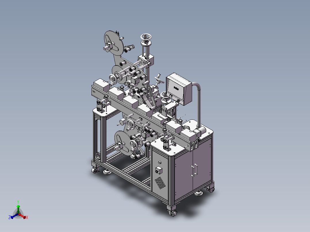 全自动纸盒贴标机3D图纸H309正等轴测图