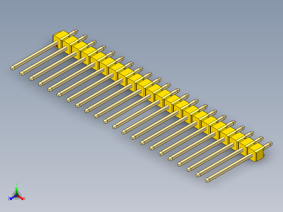 彩色公头100mil（2.54mm）系列-DS1021_yellow_1x22p_100mil_Type5_rev1.0正等轴测图