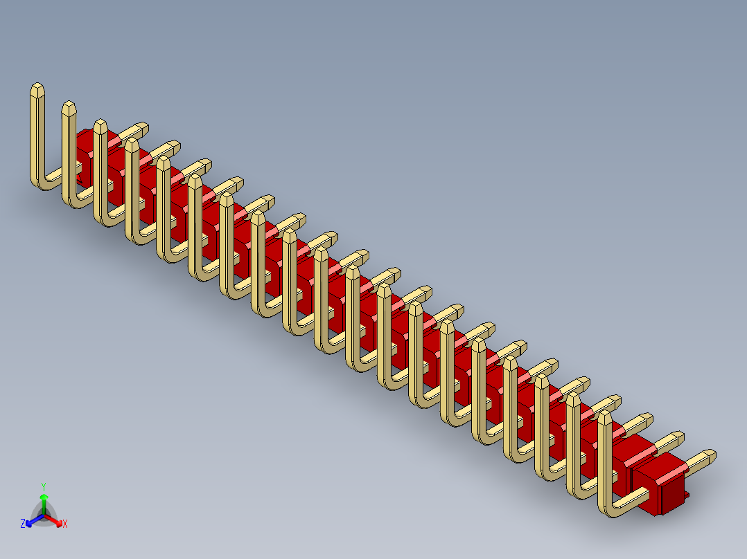 彩色公排针 100mil 2.54mm 系列-DS1022_red_19p_100mil_TypeU_rev1.0主视图