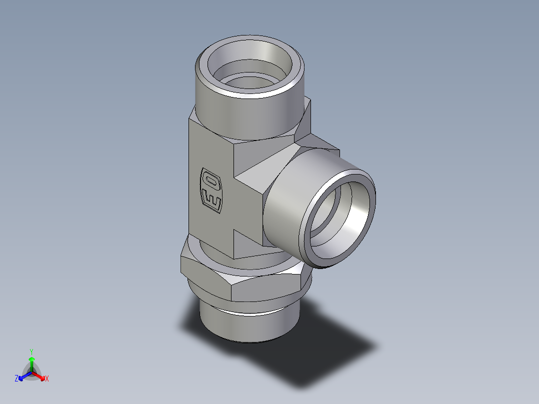 卡套式工业通用硬管接头EO_Adjustable_locknut_run_tee_LEE25SMOROMDCF正等轴测图
