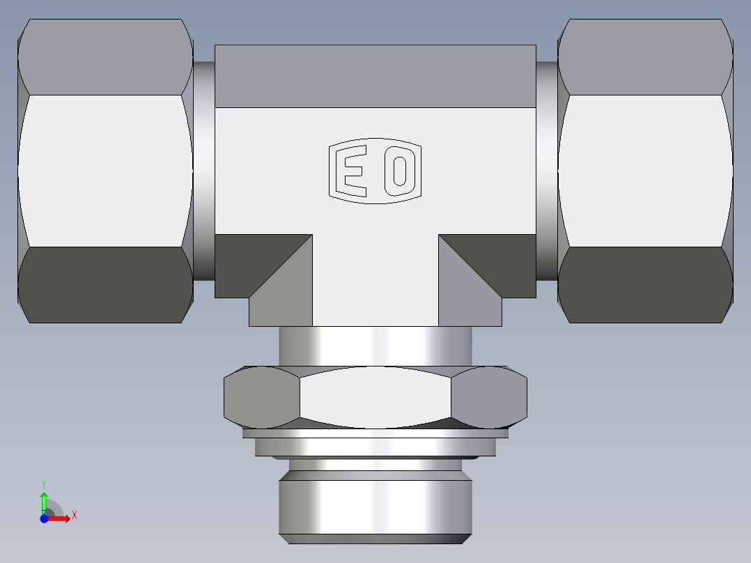 卡套式工业通用硬管接头EO_Adjustable_locknut_branch_tee_TEE20SRCF前视图