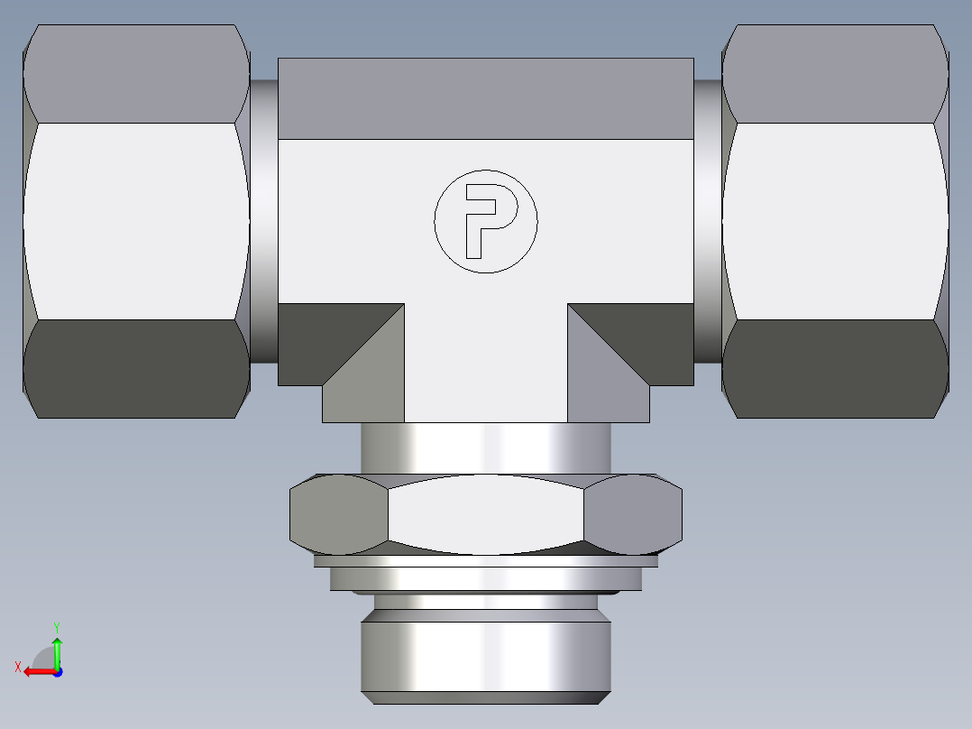 卡套式工业通用硬管接头EO_Adjustable_locknut_branch_tee_TEE20SRCF后视图
