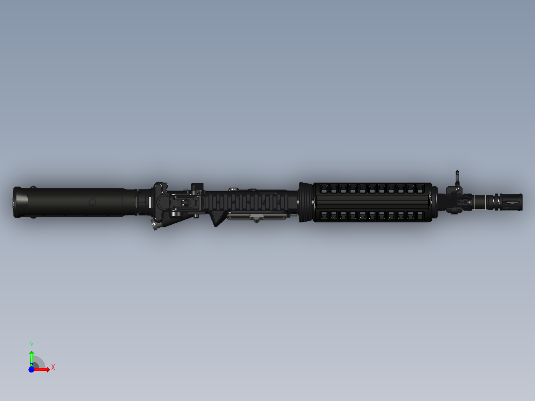 手枪左轮冲锋枪老式狙击步枪设计3D图纸custom-m4 X_T前视图