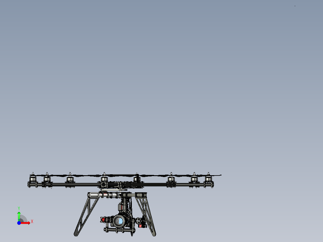 八旋翼航拍无人机3D模型图纸前视图