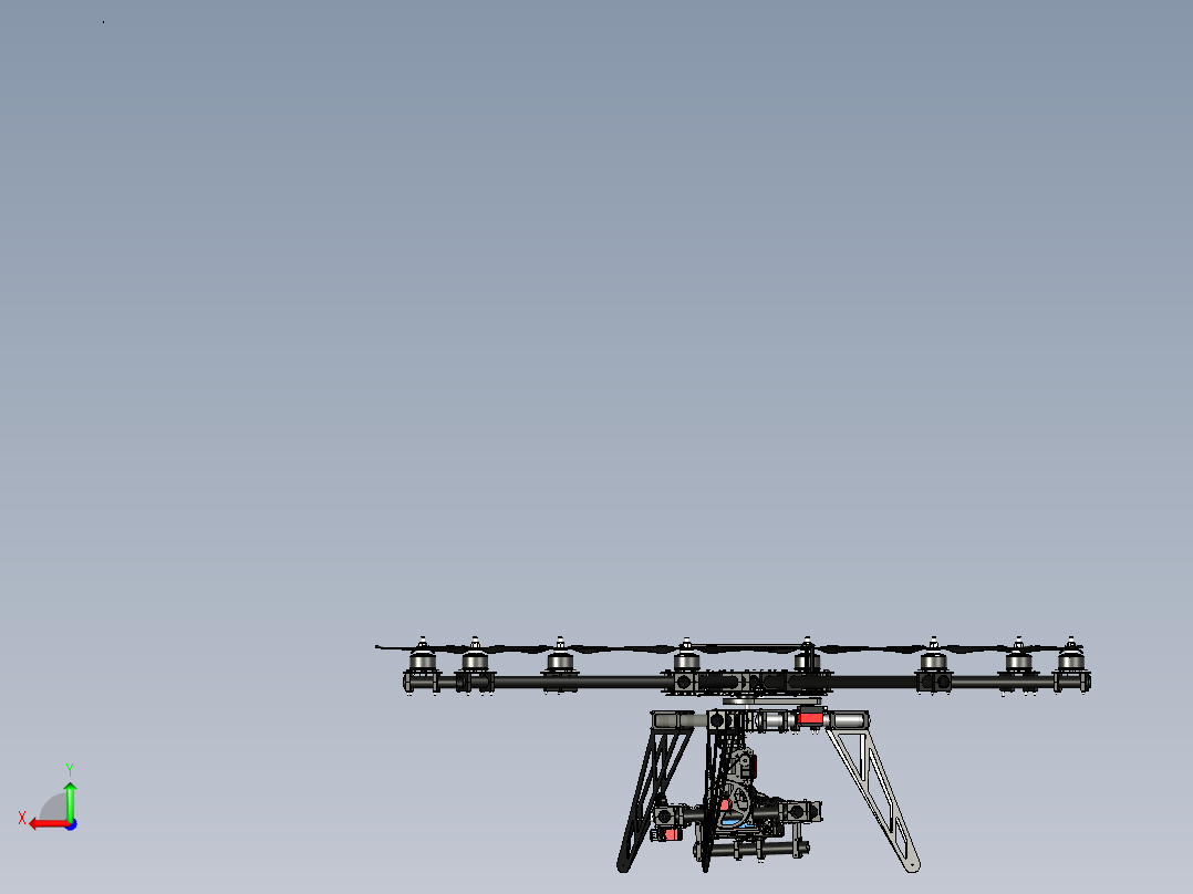 八旋翼航拍无人机3D模型图纸后视图