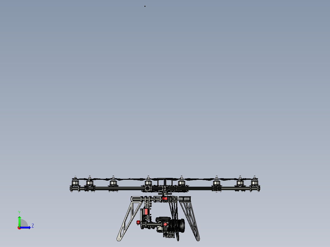 八旋翼航拍无人机3D模型图纸左视图