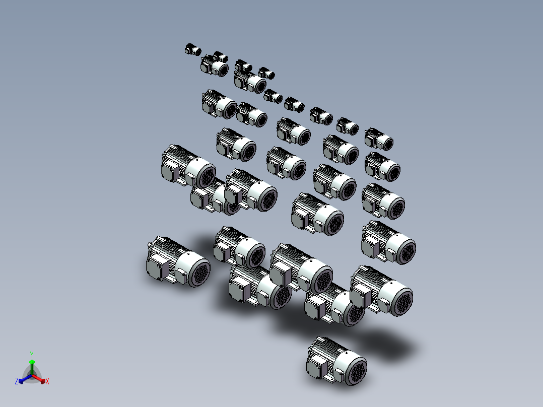 YVPYVF2变频电机B3型模型合集正等轴测图