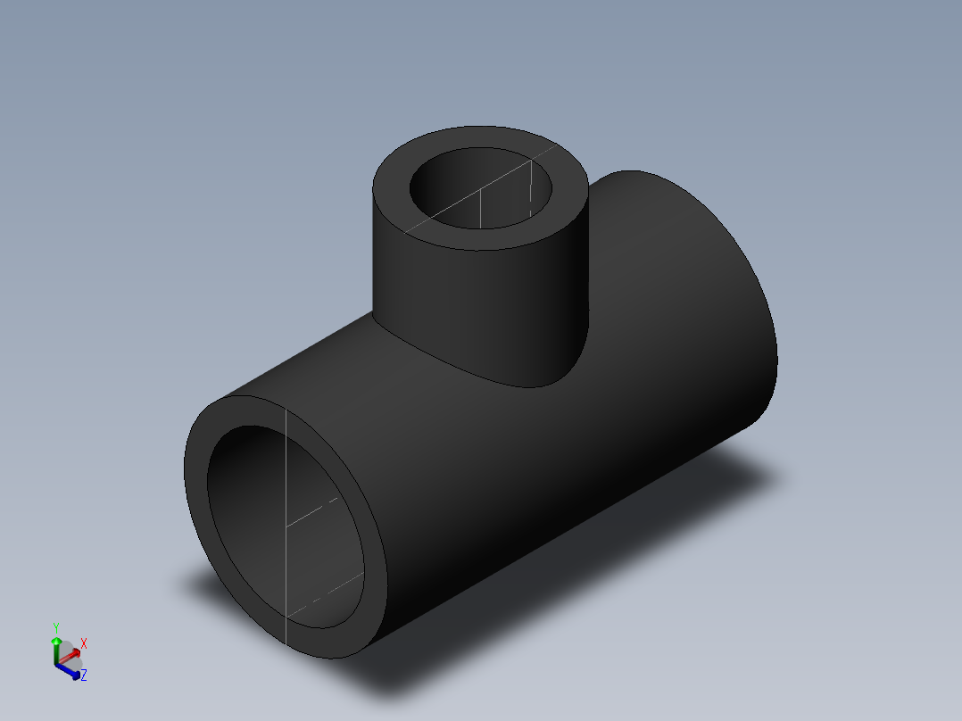 PVC管件-1x0.5 R-Tee正等轴测图