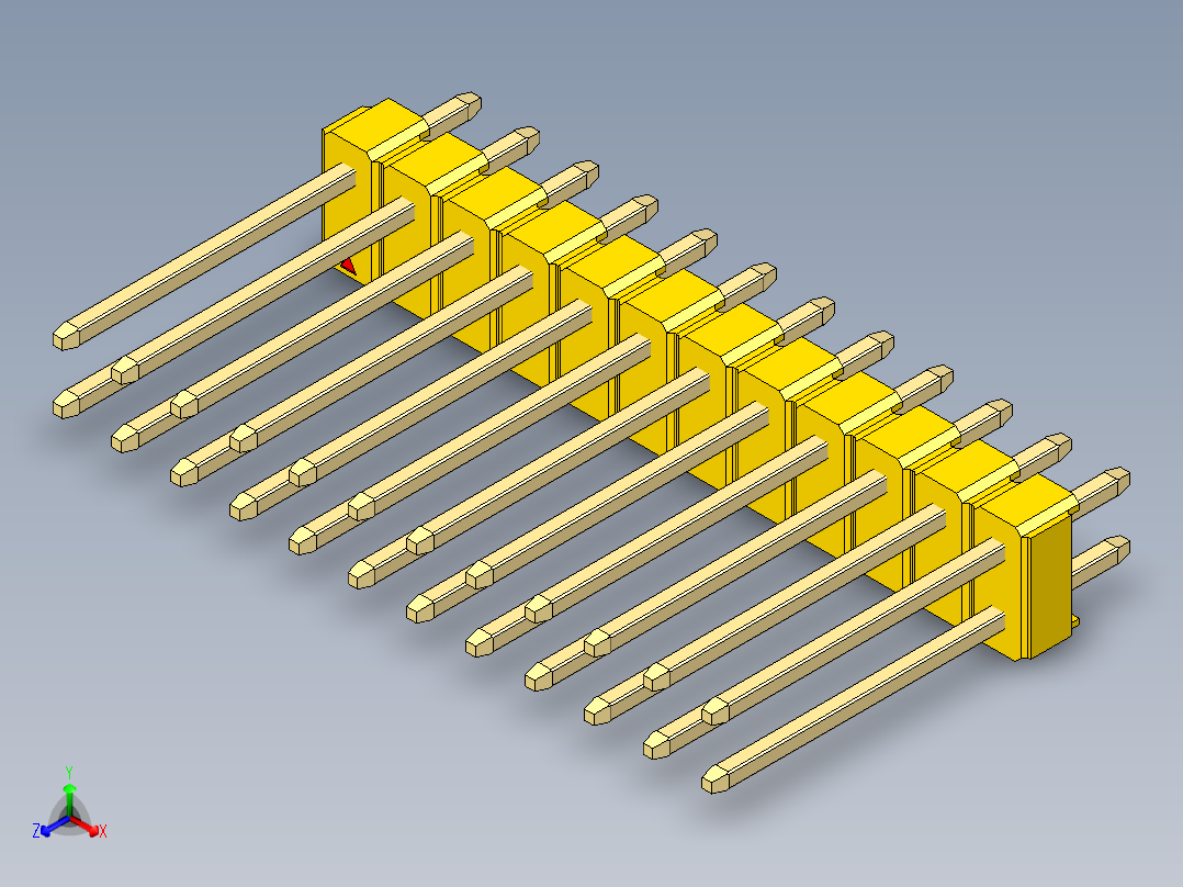 彩色公头100mil（2.54mm）系列-DS1021_yellow_2x12p_100mil_Type5_rev1.0正等轴测图