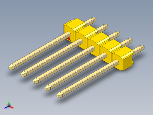 彩色公头100mil（2.54mm）系列-DS1021_yellow_1x05p_100mil_Type5_rev1.0正等轴测缩略图