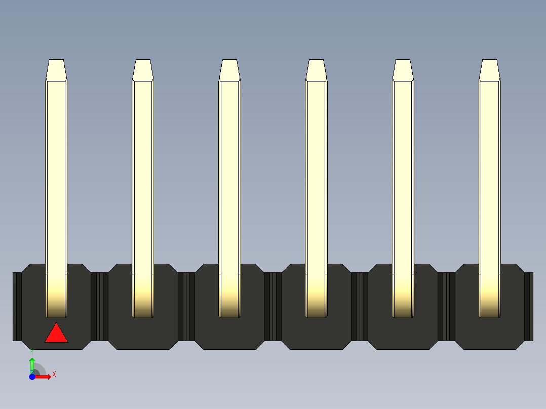 彩色公排针 100mil 2.54mm 系列-DS1022_black_06p_100mil_TypeU_rev1.0前视图