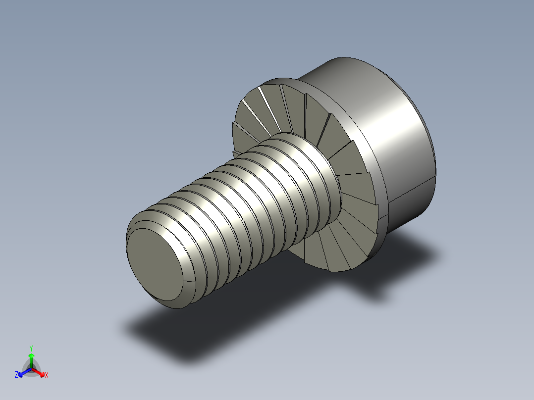 锯齿状法兰头螺钉-Serrated-Flange Socket Head Screws M10 x 1.5 mm Thread 20 mm Long正等轴测图
