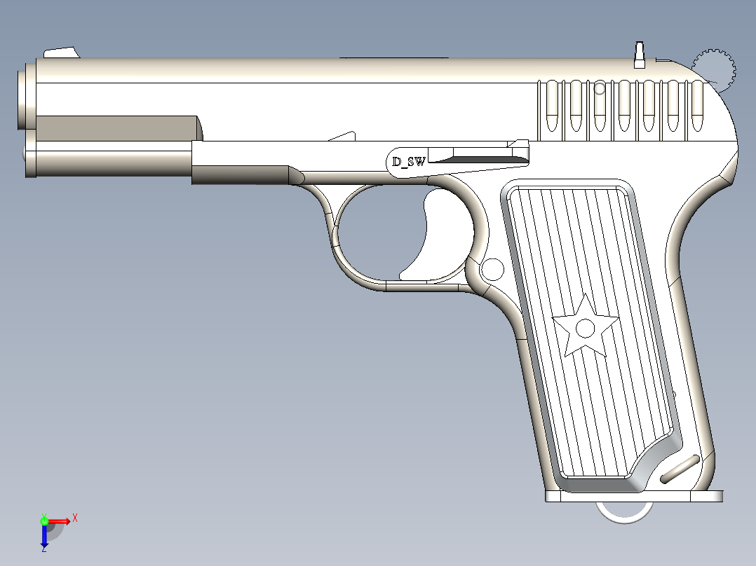 手枪左轮冲锋枪老式狙击步枪设计3D图纸gun_tt-33 SW IGS俯视图