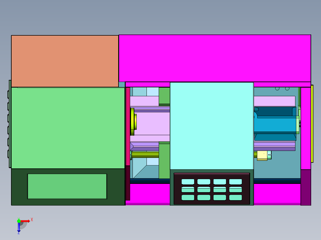 精密硬轨仪表数控车床俯视图