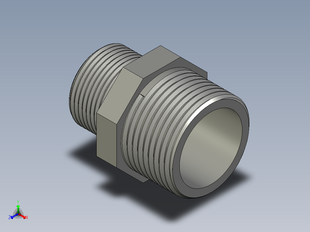 螺纹管对丝-六角异径 DN25-DN20正等轴测图
