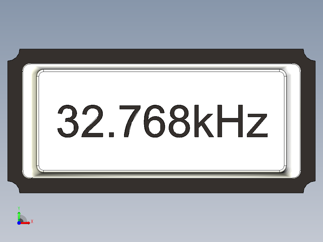 贴片石英晶体SC-32S系列，32，768kHz。尺寸为3.2毫米x 1.5毫米x 0.75毫米前视图
