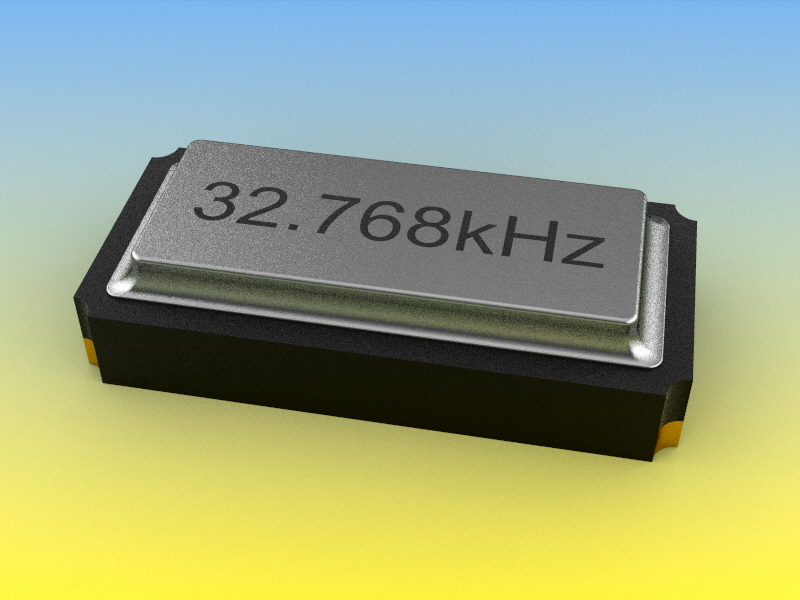 贴片石英晶体SC-32S系列，32，768kHz。尺寸为3.2毫米x 1.5毫米x 0.75毫米