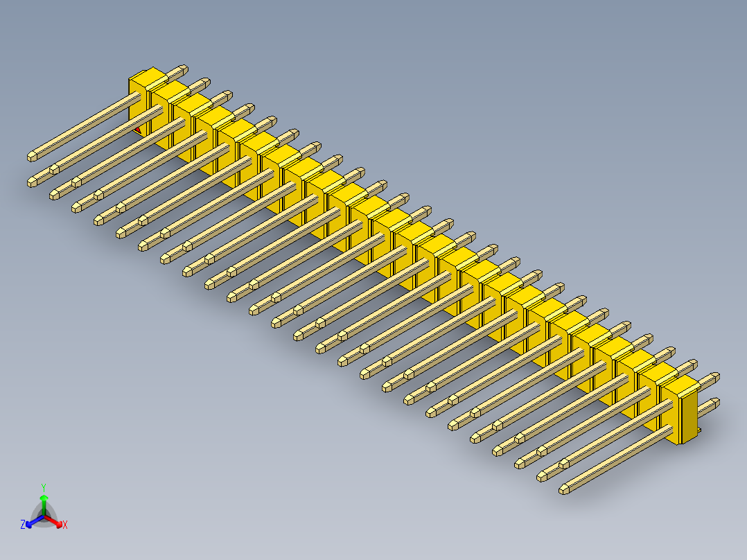 彩色公头100mil（2.54mm）系列-DS1021_yellow_2x25p_100mil_Type5_rev1.0主视图