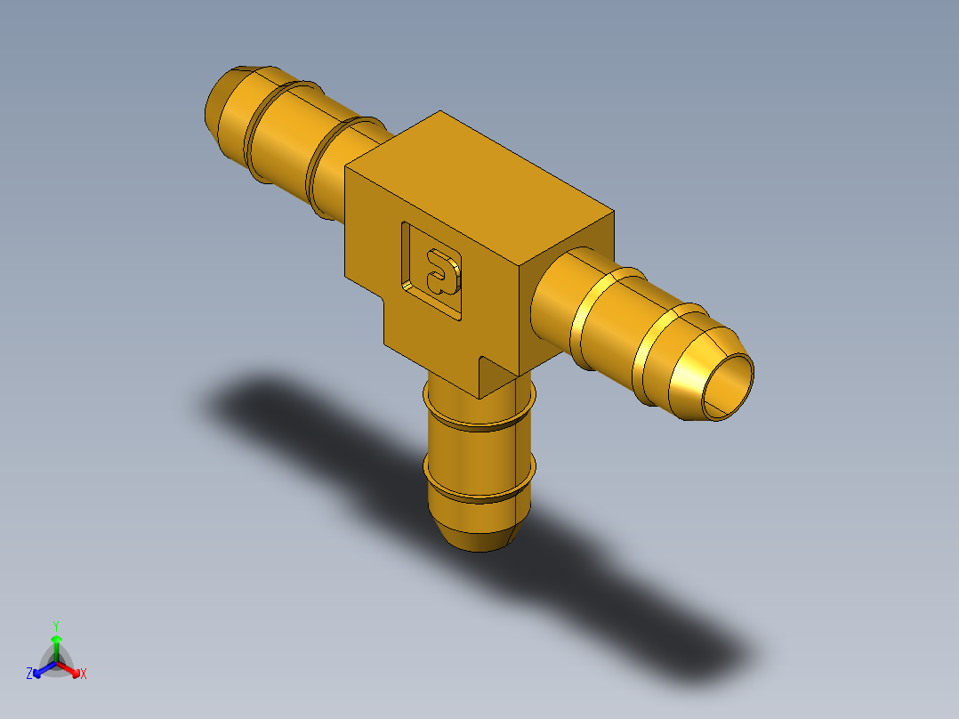 工业通用螺蚊管倒齿式工业硬管接头Union Tee 224-4正等轴测图