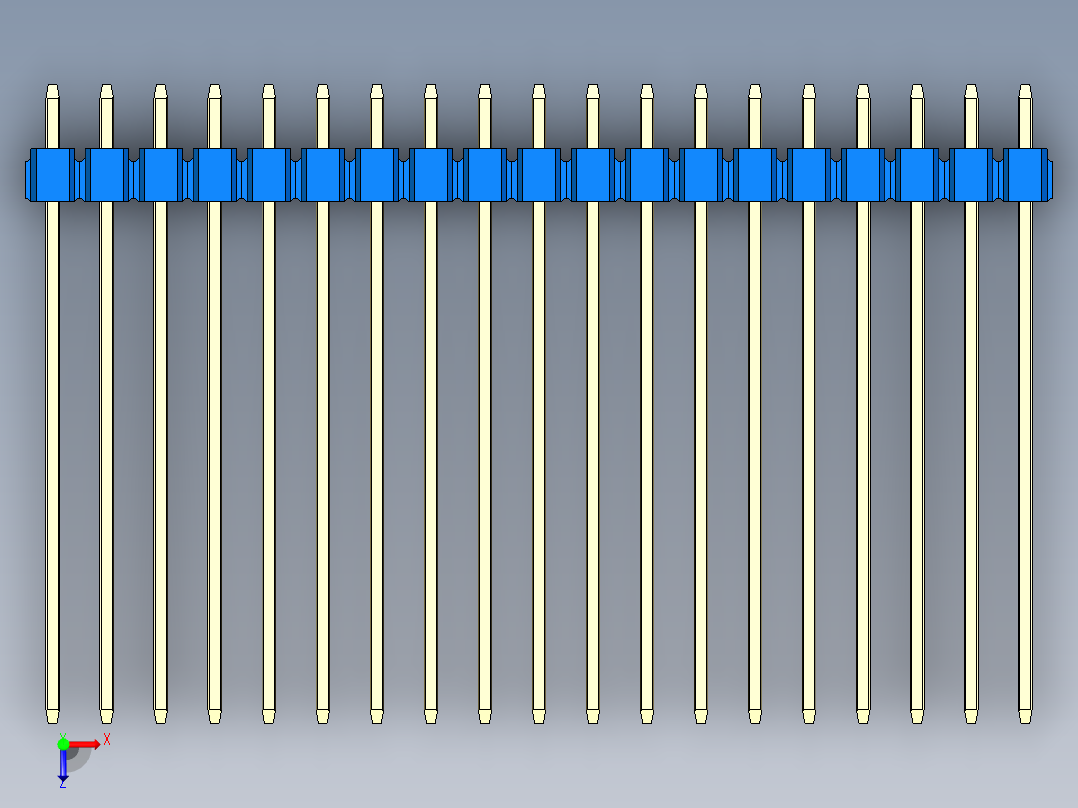 彩色公头100mil（2.54mm）系列-DS1021_blue_1x19p_100mil_Type43_rev1.0俯视图