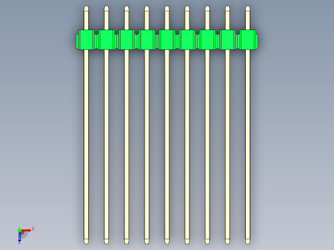 彩色公头100mil（2.54mm）系列-DS1021_green_3x09p_100mil_Type43_rev1.0俯视图