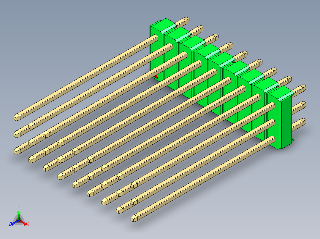 彩色公头100mil（2.54mm）系列-DS1021_green_3x09p_100mil_Type43_rev1.0正等轴测图