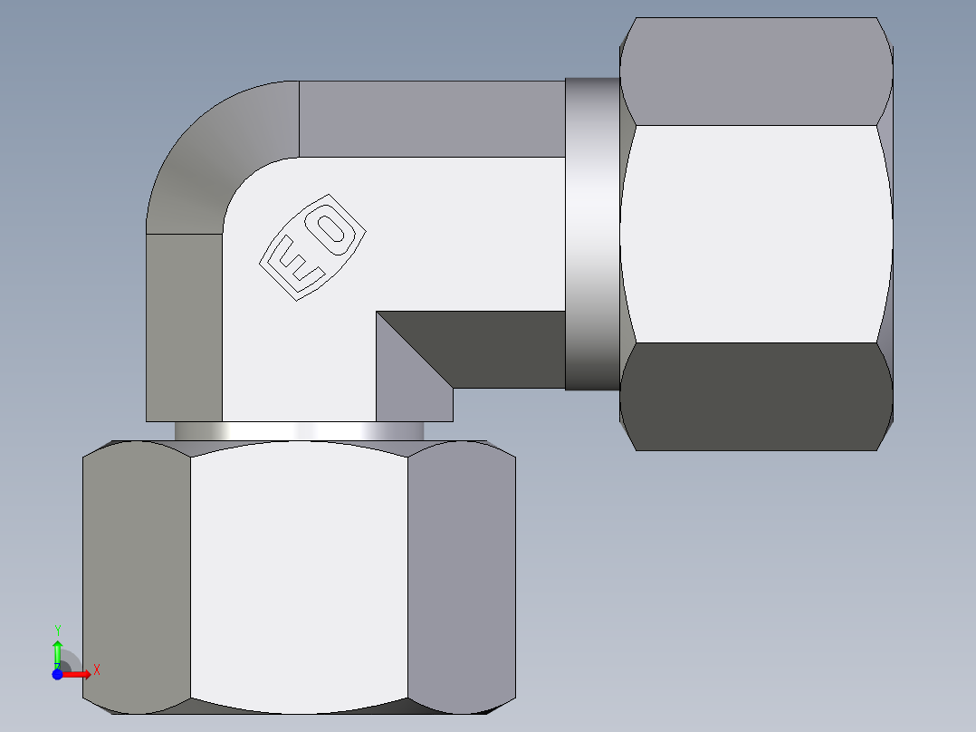 卡套式工业通用硬管接头EO_Swivel_nut_elbow_EW12S71前视图