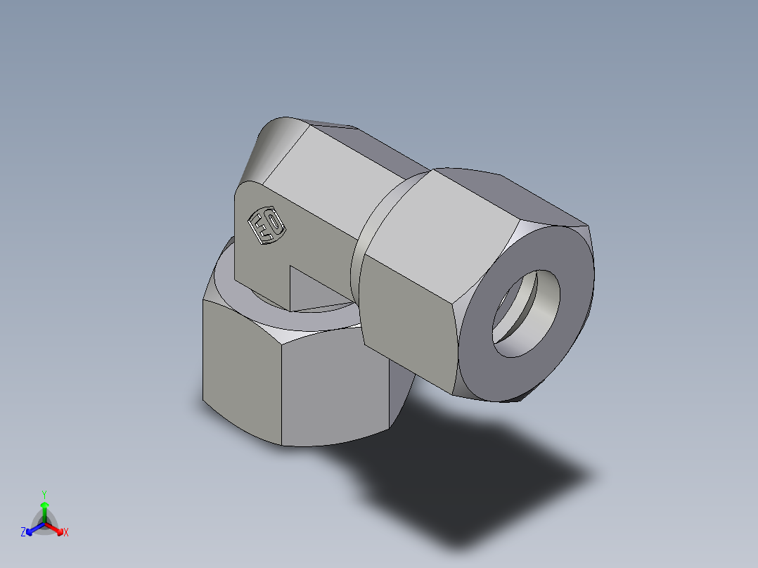 卡套式工业通用硬管接头EO_Swivel_nut_elbow_EW12S71正等轴测图