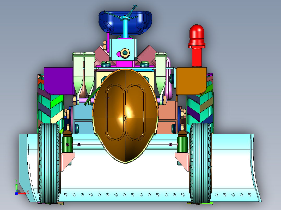 大型农田专用下挂式拖拉机推土机前视图