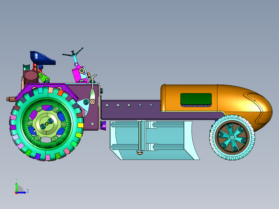 大型农田专用下挂式拖拉机推土机左视图