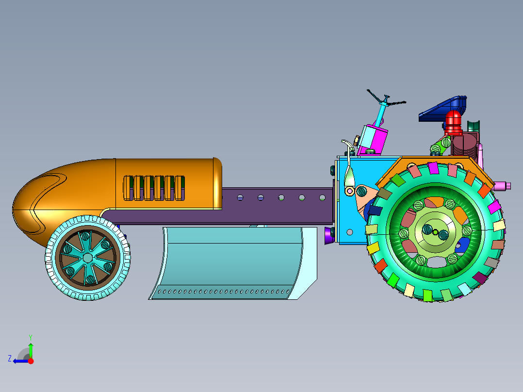 大型农田专用下挂式拖拉机推土机右视图