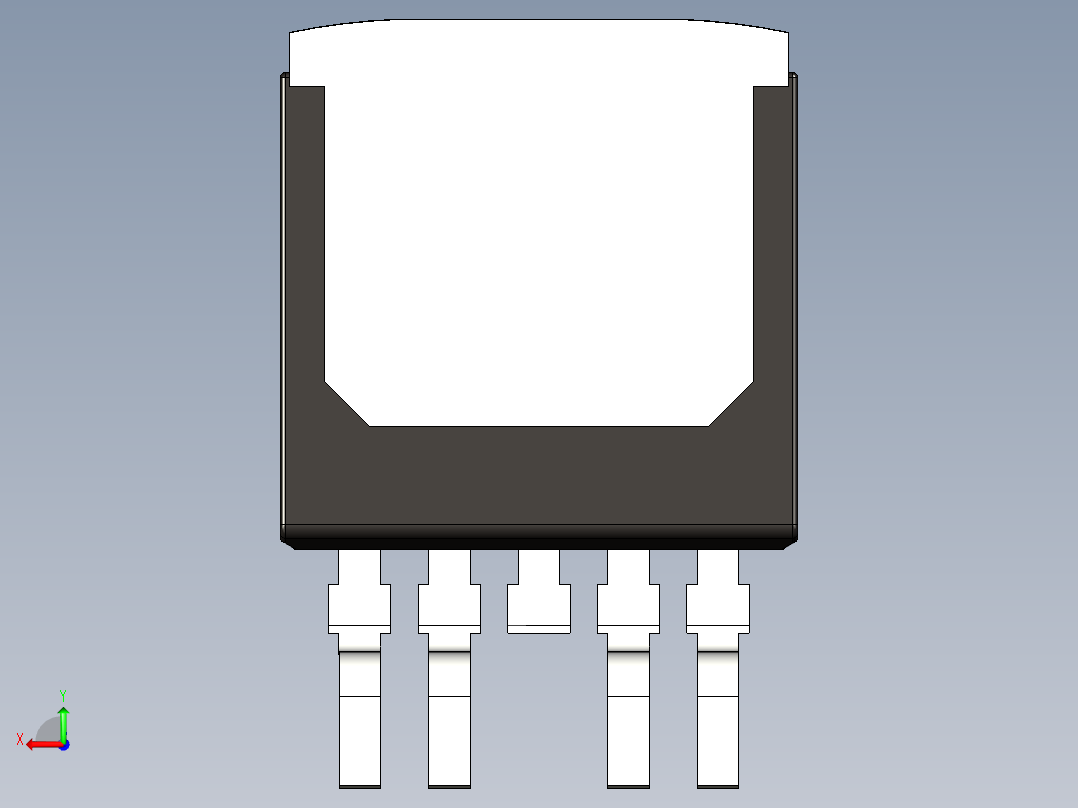 TO263-5-2，带有四个销和凸耳的五个接头与中间接头相同后视图