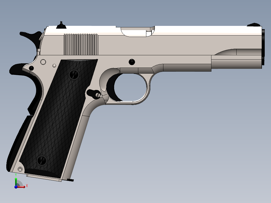手枪左轮冲锋枪老式狙击步枪设计3D图纸M1911-A1 REDUX PISTOL SolidWorks前视图