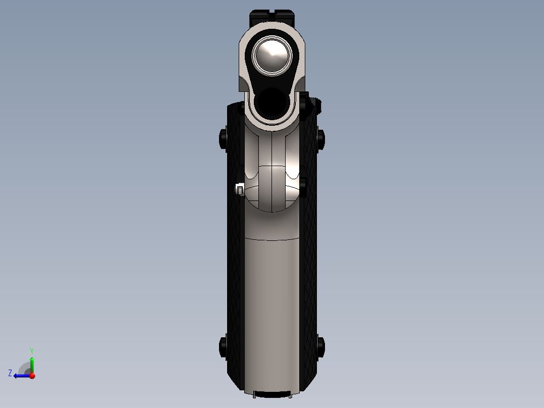 手枪左轮冲锋枪老式狙击步枪设计3D图纸M1911-A1 REDUX PISTOL SolidWorks右视图