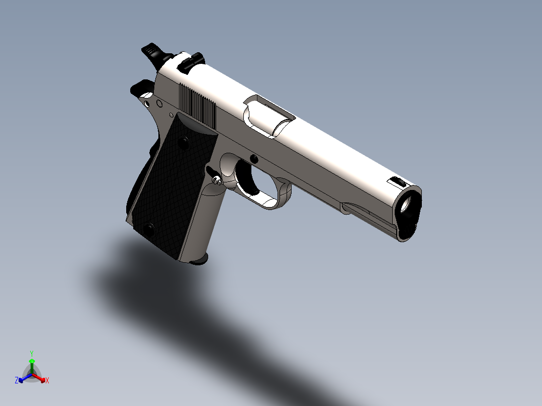 手枪左轮冲锋枪老式狙击步枪设计3D图纸M1911-A1 REDUX PISTOL SolidWorks正等轴测图