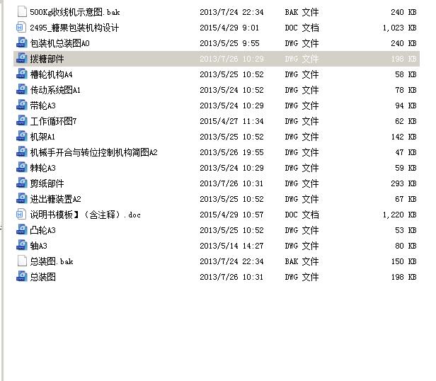 颗粒状糖果包装机 包含CAD图纸和说明文档参考