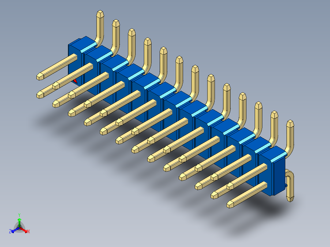 彩色公排针 100mil 2.54mm 系列-DS1022_blue_26p_100mil_TypeSMT_rev1.0正等轴测图