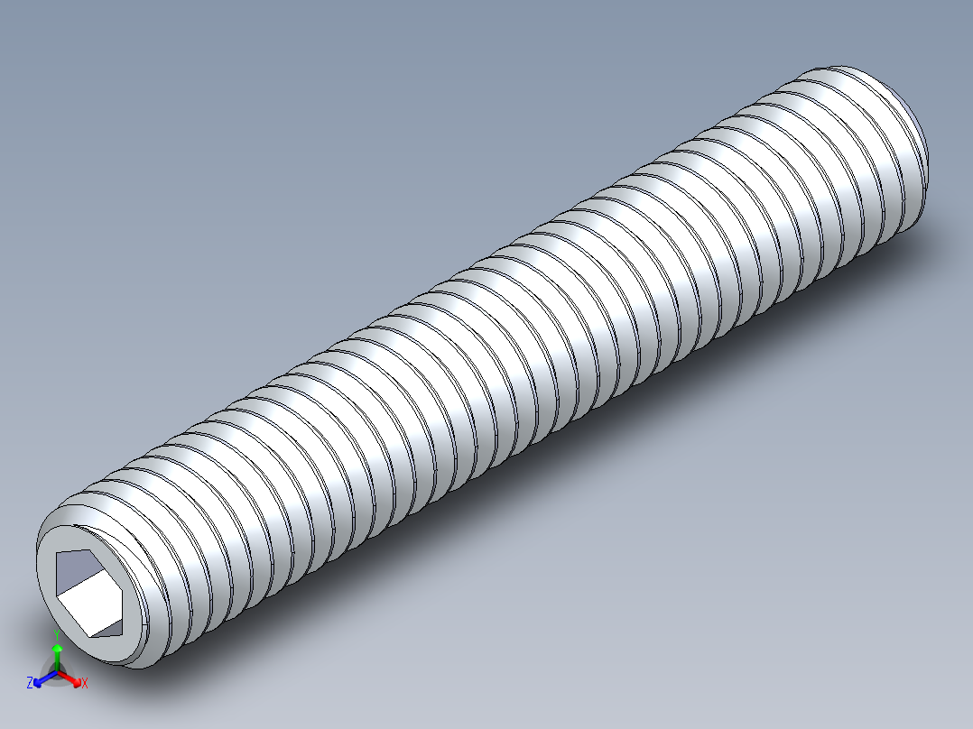 UNC 平头紧定螺钉-UNC SET SCREW 0.500 x3.000.STEP正等轴测图