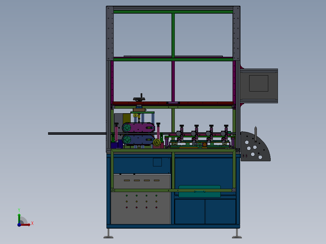 双牵引水平打孔机（sw18可编辑+bom+工程图）前视图