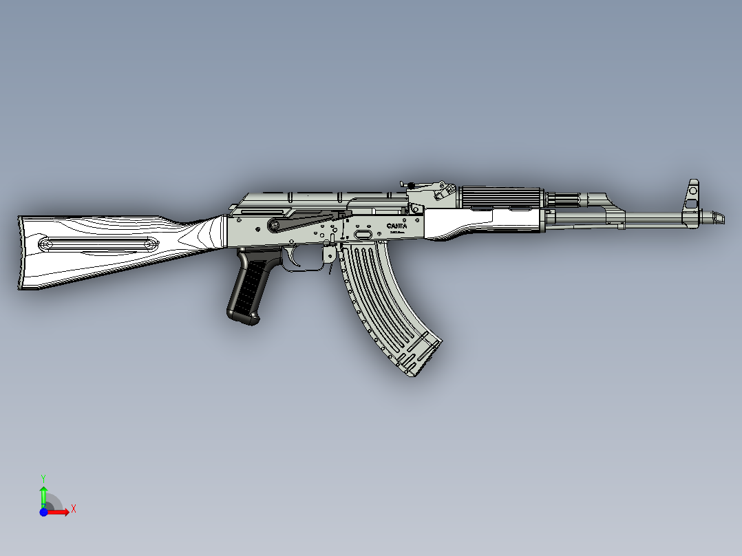 手枪左轮冲锋枪老式狙击步枪设计3D图纸AKM Assembled Rifle STP IGS前视图
