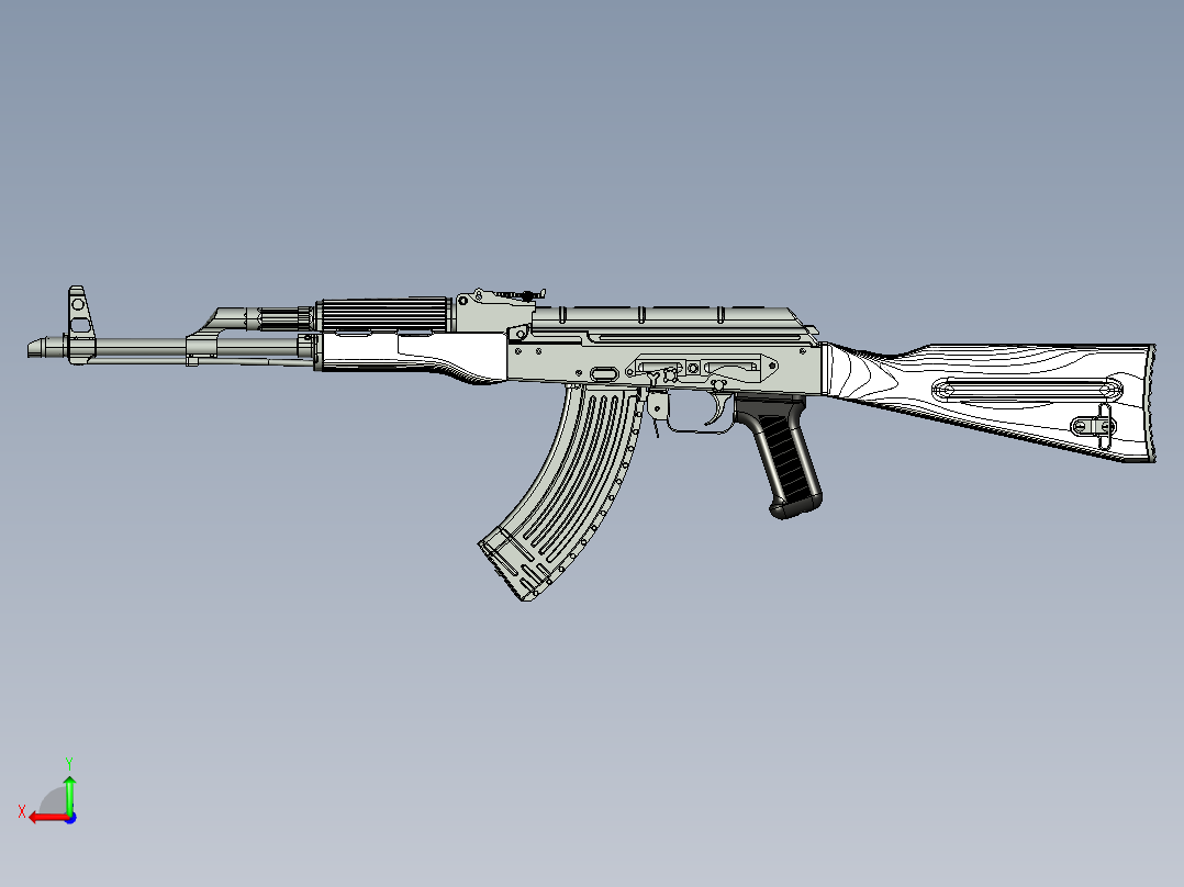 手枪左轮冲锋枪老式狙击步枪设计3D图纸AKM Assembled Rifle STP IGS后视图