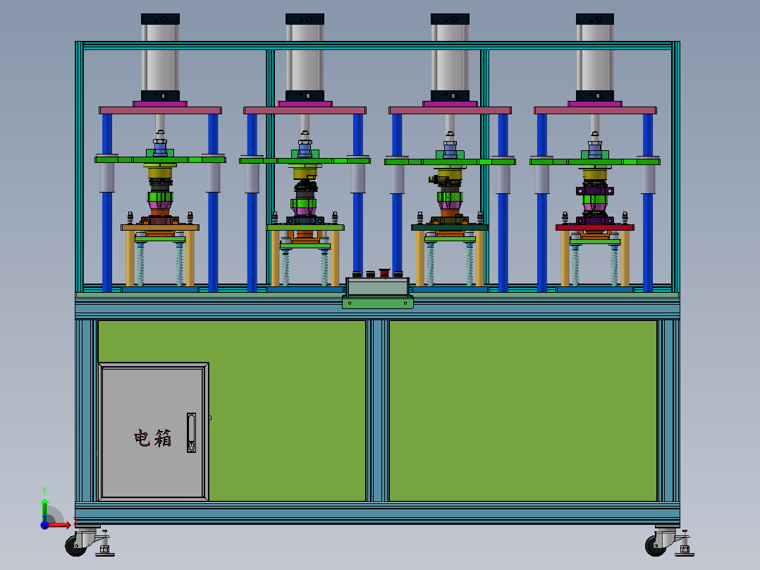 四工位新能源汽车水泵支架压装前视图