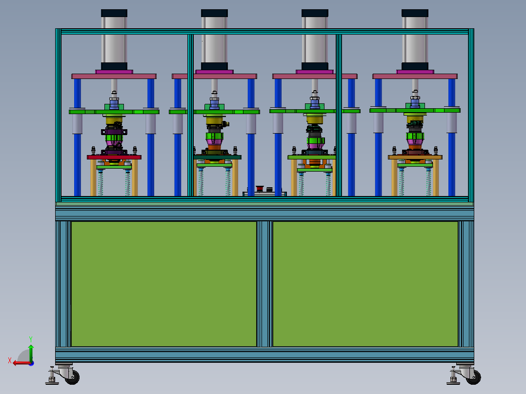 四工位新能源汽车水泵支架压装后视图