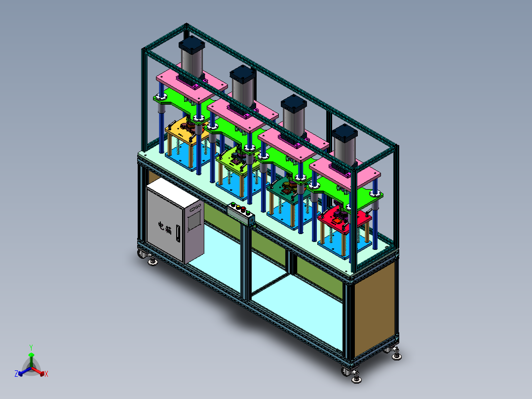 四工位新能源汽车水泵支架压装正等轴测图