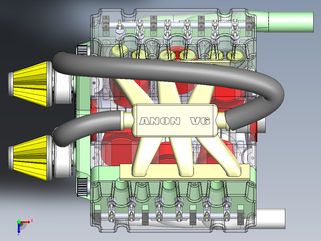 5L 不适用 V6 发动机总成俯视图