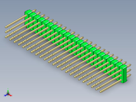 彩色公头100mil（2.54mm）系列-DS1021_green_3x23p_100mil_Type5_rev1.0正等轴测缩略图